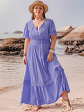 Carregar imagem no visualizador da galeria, Plus Size Lace Detail Tie Neck Short Sleeve Maxi Dress
