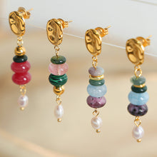 Carregar imagem no visualizador da galeria, Natural Stone Freshwater Pearl Dangle Earrings
