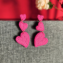 Carregar imagem no visualizador da galeria, Bead Stainless Steel Heart Dangle Earrings
