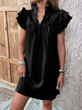 Load image into Gallery viewer, Ruffled Notched Cap Sleeve Mini Dress
