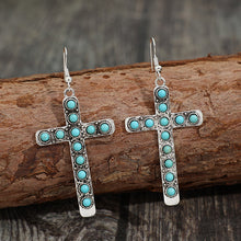 Load image into Gallery viewer, Artificial Turquoise Cross Shape Earrings
