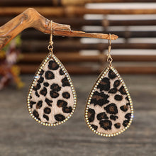 Load image into Gallery viewer, Zircon PU Leopard Teardrop Earrings
