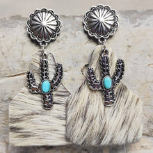 Carregar imagem no visualizador da galeria, Turquoise Decor Cactus Alloy Earrings
