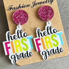 Load image into Gallery viewer, HELLO SECOND GRADE Acrylic Dangle Earrings
