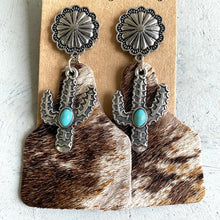 Load image into Gallery viewer, Turquoise Decor Cactus Alloy Earrings
