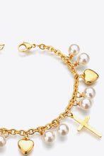 Carregar imagem no visualizador da galeria, Heart Cross and Pearl Charm Stainless Steel Bracelet
