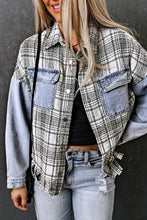 Load image into Gallery viewer, Plaid Pocketed Snap Down Denim Jacket
