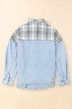 Load image into Gallery viewer, Plaid Pocketed Snap Down Denim Jacket
