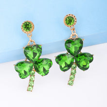 Carregar imagem no visualizador da galeria, Rhinestone Alloy Lucky Clover Dangle Earrings
