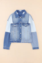 Carregar imagem no visualizador da galeria, Color Block Distressed Button Up Denim Jacket
