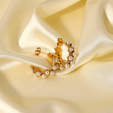 Load image into Gallery viewer, Pearl Rhinestone C-Hoop Earrings
