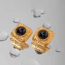 Carregar imagem no visualizador da galeria, Square Stainless Steel Natural Black Onyx Earring
