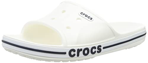 Crocs Unisex Bayaband Slides | Slide Sandals, White/Navy, 4 Men/6 Women