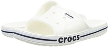 Load image into Gallery viewer, Crocs Unisex Bayaband Slides | Slide Sandals, White/Navy, 4 Men/6 Women
