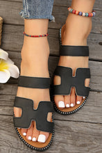 Carregar imagem no visualizador da galeria, Black Cut Out H Shape Band PU Leather Slippers
