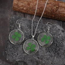 Carregar imagem no visualizador da galeria, Lucky Clover Alloy Acrylic Earrings and Necklace Jewelry Set
