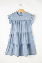 Carregar imagem no visualizador da galeria, Ruffled Round Neck Cap Sleeve Denim Dress
