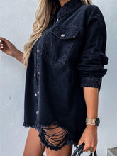 Carregar imagem no visualizador da galeria, Raw Hem Collared Neck Long Sleeve Denim Jacket
