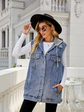 Carregar imagem no visualizador da galeria, Drawstring Pocketed Button Up Sleeveless Denim Jacket
