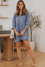 Load image into Gallery viewer, Collared Neck Flounce Sleeve Denim Mini Dress
