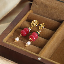 Load image into Gallery viewer, Natural Stone Freshwater Pearl Dangle Earrings
