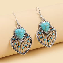 Load image into Gallery viewer, Artificial Turquoise Rhinestone Heart and Leaf Shape Earrings
