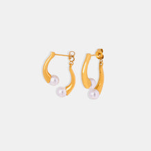 Load image into Gallery viewer, Synthetic Pearl Asymmetrical Titanium Steel Earrings
