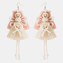 Load image into Gallery viewer, Wood Cotton Cord Brass Angel Dangle Earrings
