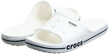 Load image into Gallery viewer, Crocs Unisex Bayaband Slides | Slide Sandals, White/Navy, 4 Men/6 Women
