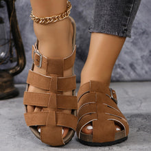 Load image into Gallery viewer, Suede Round Toe Woven Sandals
