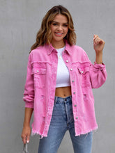 Carregar imagem no visualizador da galeria, Distressed Drop Shoulder Denim Jacket
