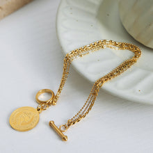 Load image into Gallery viewer, Coin Pendant Toggle clasp 18K Gold-Plated Bracelet
