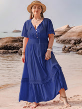 Carregar imagem no visualizador da galeria, Plus Size Lace Detail Tie Neck Short Sleeve Maxi Dress
