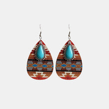 Carregar imagem no visualizador da galeria, Turquoise Teardrop Shape Wooden Dangle Earrings
