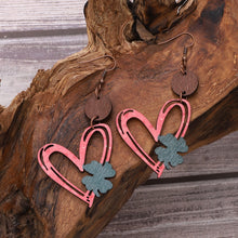 Load image into Gallery viewer, Wood Cutout Heart Dangle Earrings
