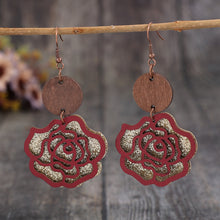 Carregar imagem no visualizador da galeria, Wooden Alloy Rose Shape Dangle Earrings
