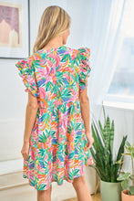 Carregar imagem no visualizador da galeria, First Love Ruffled Printed Notched Cap Sleeve Dress
