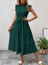 Load image into Gallery viewer, Tied Ruffled Cap Sleeve Midi Dress
