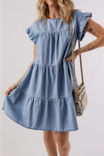 Carregar imagem no visualizador da galeria, Ruffled Round Neck Cap Sleeve Denim Dress
