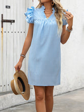 Load image into Gallery viewer, Ruffled Notched Cap Sleeve Mini Dress
