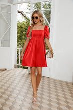 Load image into Gallery viewer, Ruched Square Neck Flounce Sleeve Mini Dress
