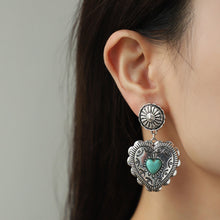 Load image into Gallery viewer, Artificial Turquoise Heart Dangle Earrings
