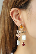 Load image into Gallery viewer, Glass Stone Synthetic Pearl Dangle Earrings
