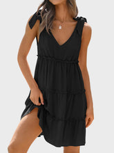 Load image into Gallery viewer, Frill V-Neck Tie Shoulder Mini Dress
