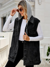 Carregar imagem no visualizador da galeria, Drawstring Pocketed Button Up Sleeveless Denim Jacket
