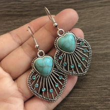 Load image into Gallery viewer, Artificial Turquoise Rhinestone Heart and Leaf Shape Earrings
