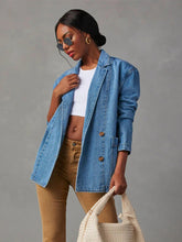 Carregar imagem no visualizador da galeria, Collared Neck Long Sleeve Denim Jacket
