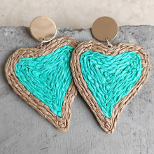 Load image into Gallery viewer, Raffia Grass Heart Teardrop Earrings
