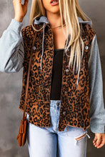 Load image into Gallery viewer, Leopard Distressed Drawstring Hooded Denim Jacket
