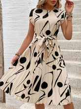 Load image into Gallery viewer, Tied Pleated Printed Cap Sleeve Dress
